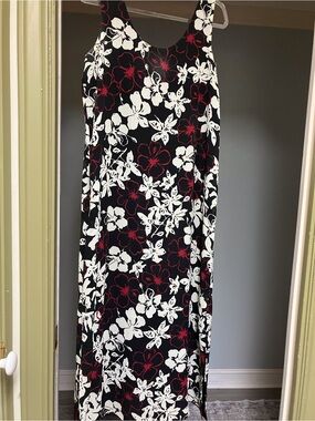 Black Floral Maxi Dress with White and Red Bloom Print